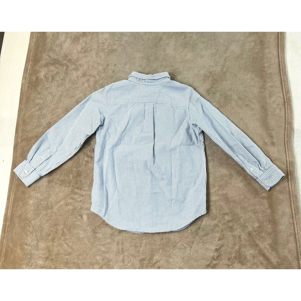 Ralph Lauren Shirt Boys 7 Blue White Striped Oxford Button Down long sleeve EUC